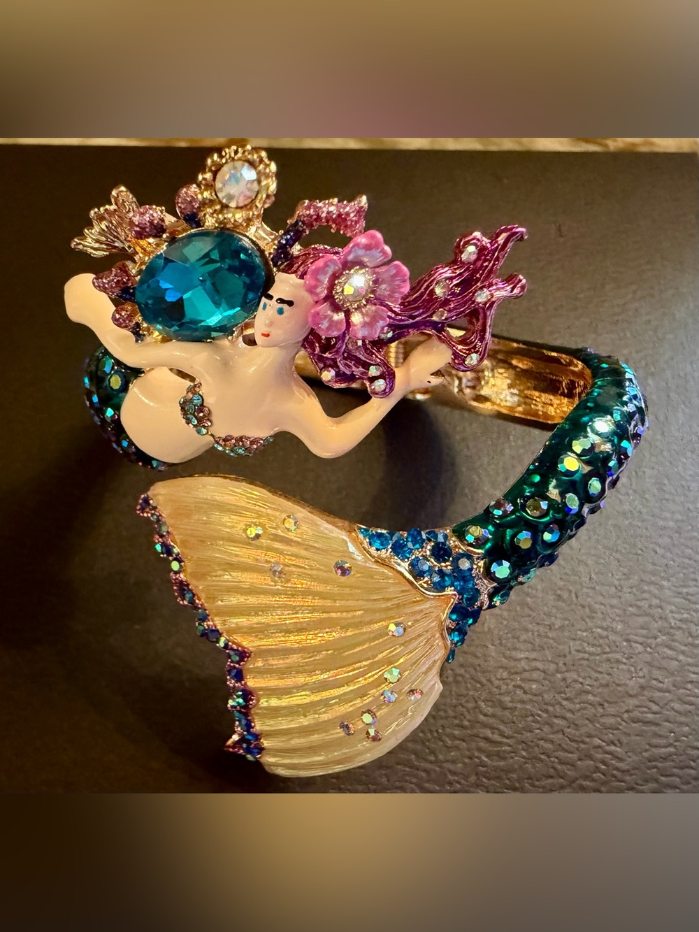Betsey Johnson Teal, Gold & Pink Mermaid Cuff Bracelet